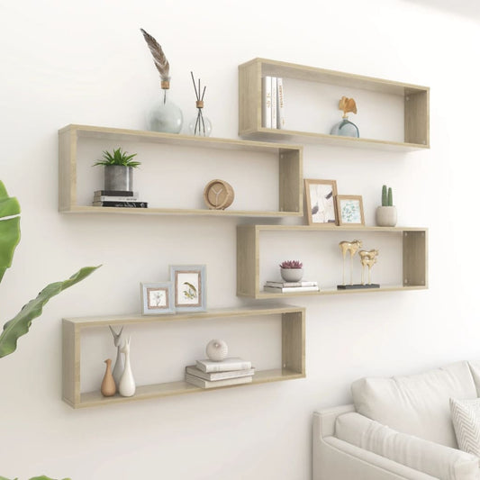 Wandschappen kubus 4 st 100x15x30 cm bewerkt hout sonoma eiken is nu te koop bij PeponiXL, paradijselijk wonen!