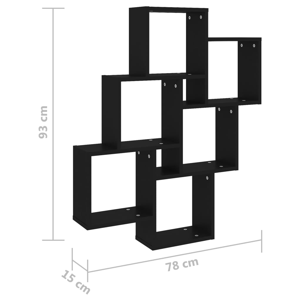 Wandschap kubus 78x15x93 cm bewerkt hout zwart is nu te koop bij PeponiXL, paradijselijk wonen!