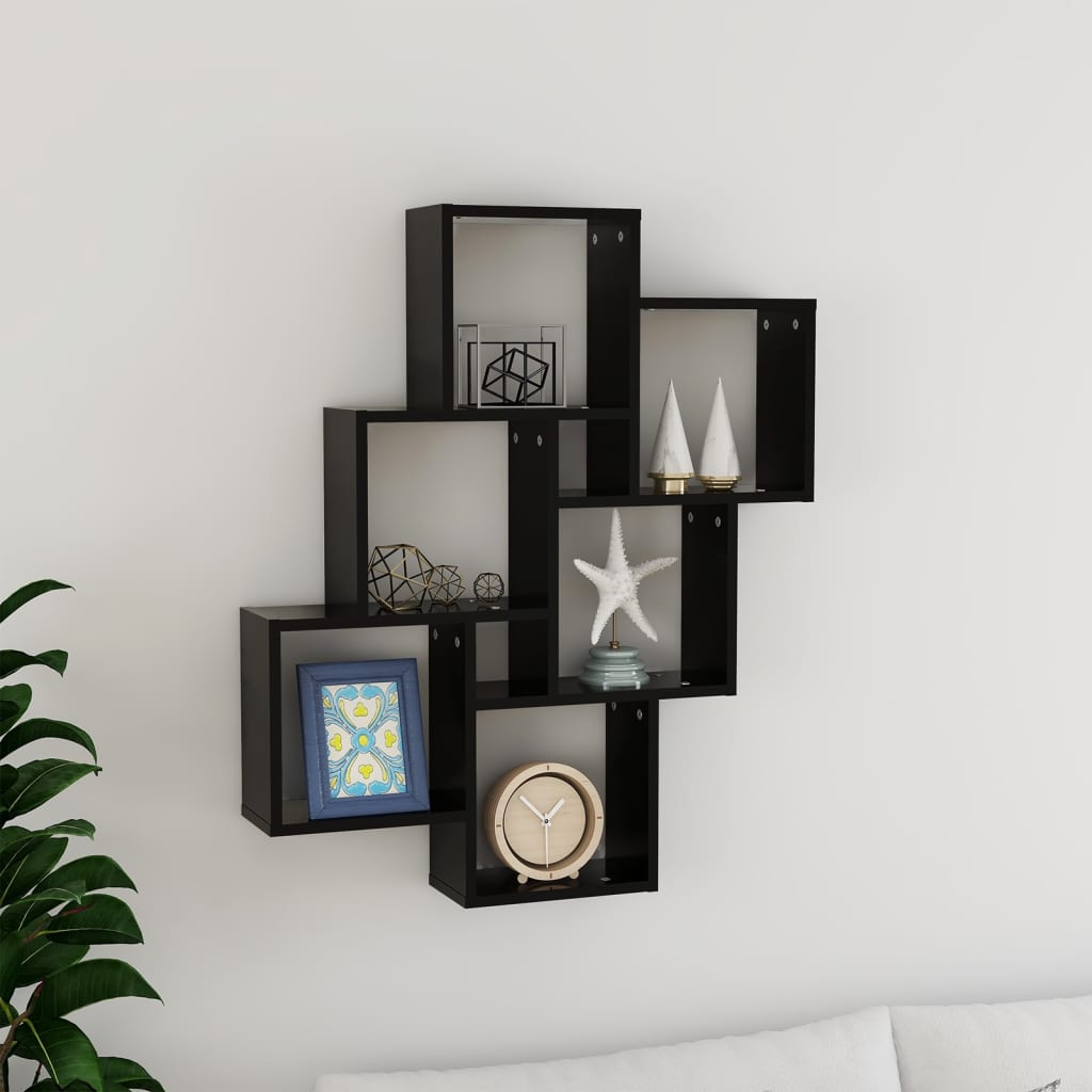 Wandschap kubus 78x15x93 cm bewerkt hout zwart is nu te koop bij PeponiXL, paradijselijk wonen!