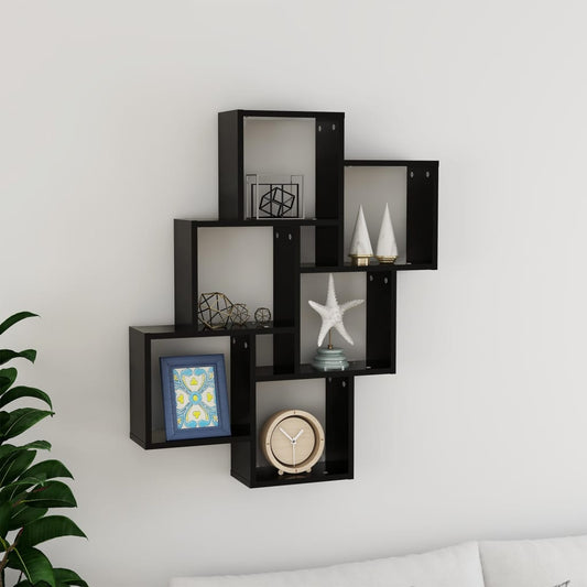 Wandschap kubus 78x15x93 cm bewerkt hout zwart is nu te koop bij PeponiXL, paradijselijk wonen!
