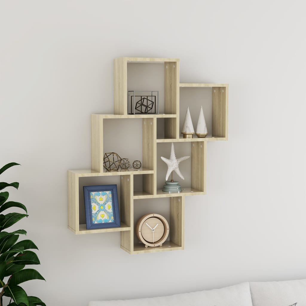 Wandschap kubus 78x15x93 cm bewerkt hout sonoma eiken is nu te koop bij PeponiXL, paradijselijk wonen!