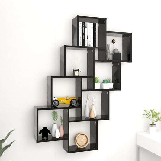Wandschap kubus 90x15x119 cm bewerkt hout zwart is nu te koop bij PeponiXL, paradijselijk wonen!