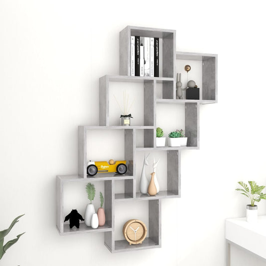 Wandschap kubus 90x15x119 cm bewerkt hout betongrijs is nu te koop bij PeponiXL, paradijselijk wonen!