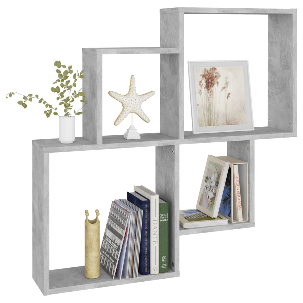 Wandschap kubus 80x15x78,5 cm bewerkt hout betongrijs is nu te koop bij PeponiXL, paradijselijk wonen!