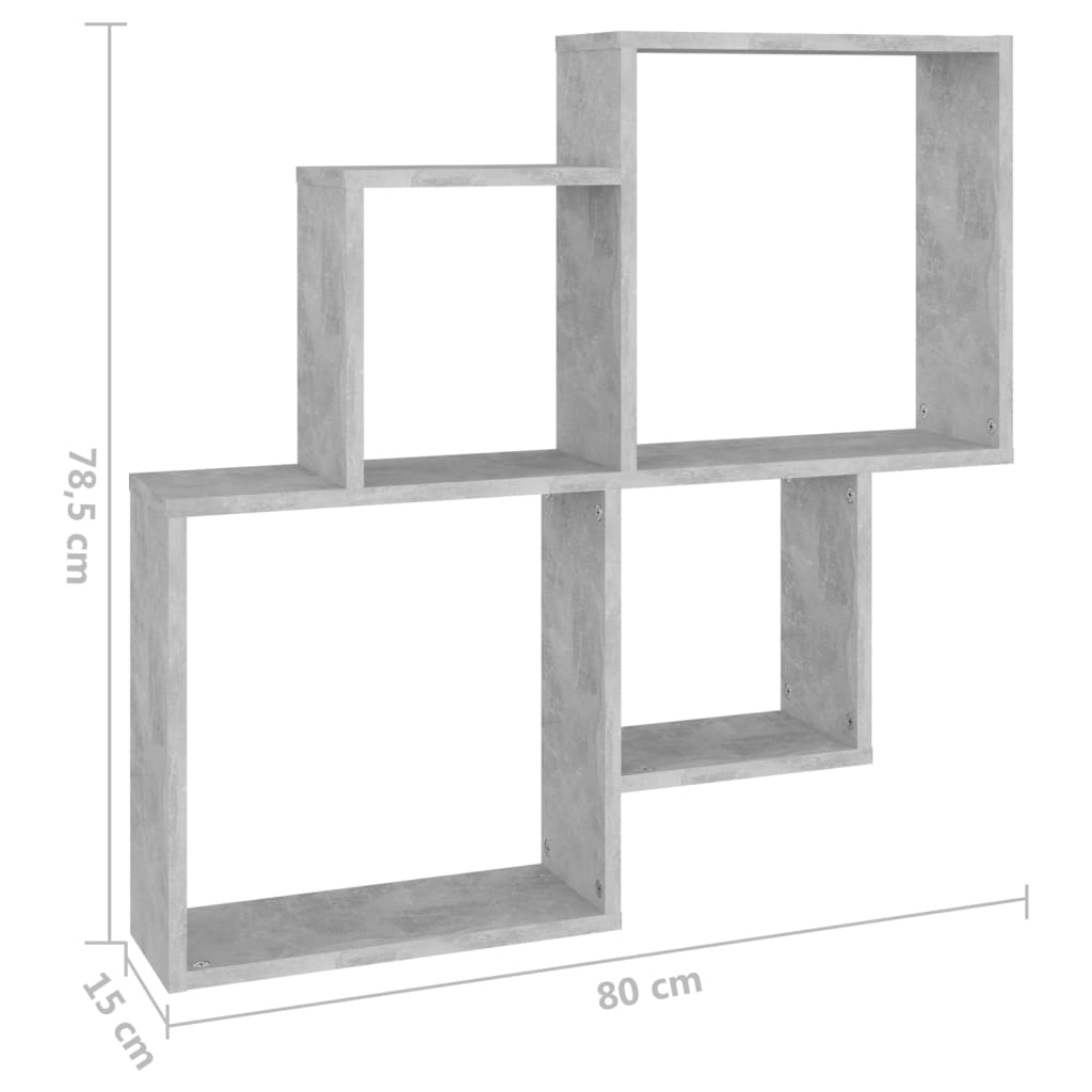 Wandschap kubus 80x15x78,5 cm bewerkt hout betongrijs is nu te koop bij PeponiXL, paradijselijk wonen!