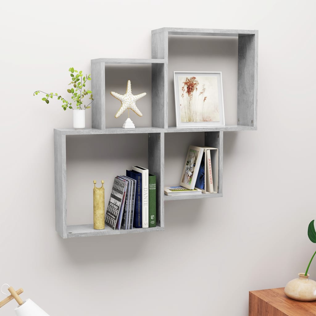 Wandschap kubus 80x15x78,5 cm bewerkt hout betongrijs is nu te koop bij PeponiXL, paradijselijk wonen!