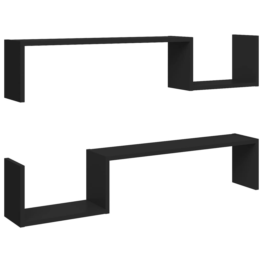 Wandschappen 2 st 100x15x20 cm bewerkt hout zwart is nu te koop bij PeponiXL, paradijselijk wonen!