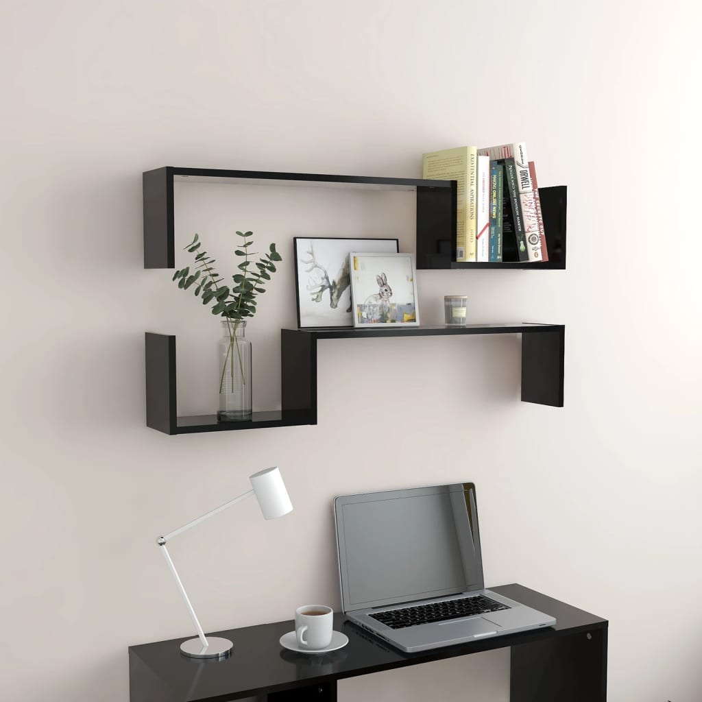 Wandschappen 2 st 100x15x20 cm bewerkt hout zwart is nu te koop bij PeponiXL, paradijselijk wonen!