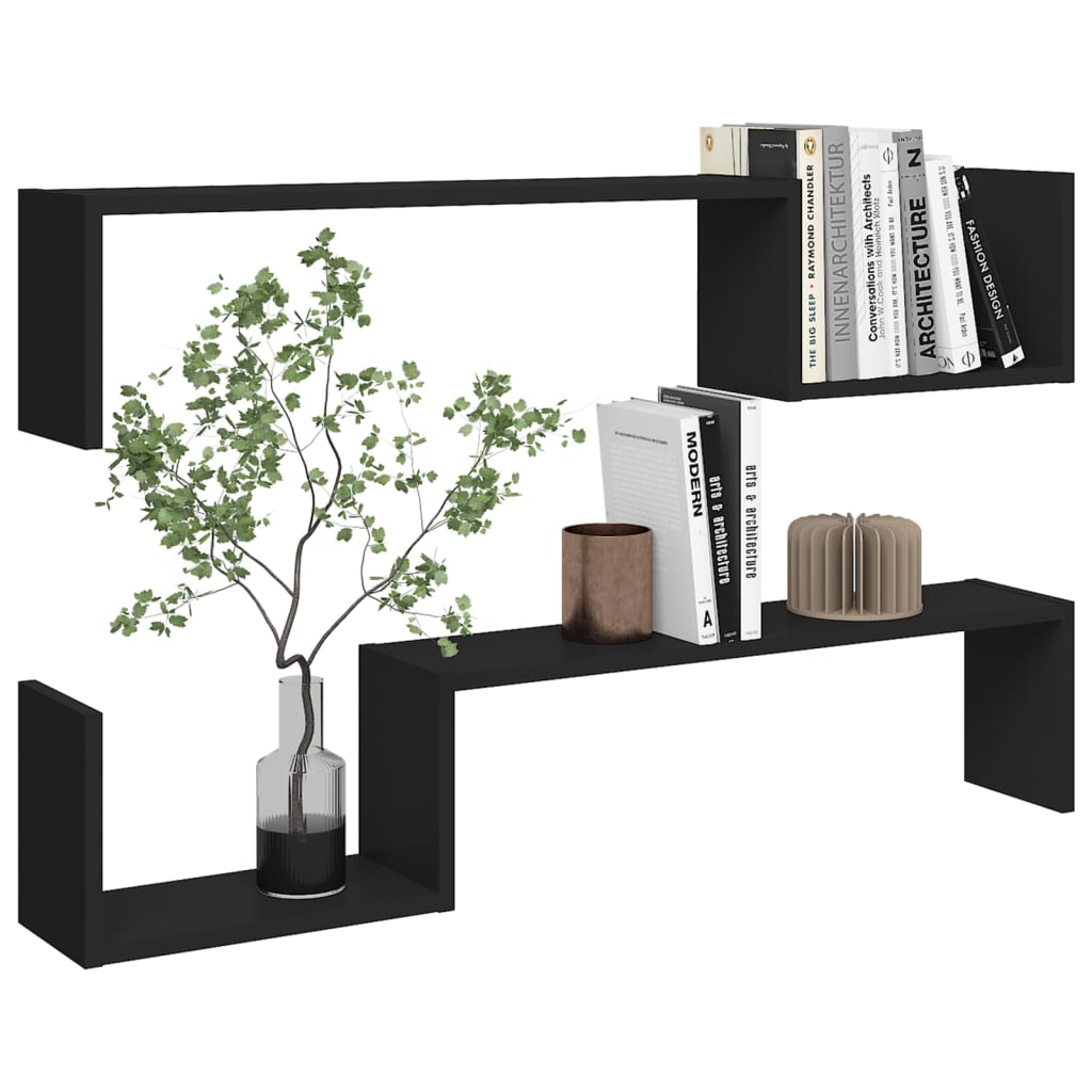 Wandschappen 2 st 100x15x20 cm bewerkt hout zwart is nu te koop bij PeponiXL, paradijselijk wonen!