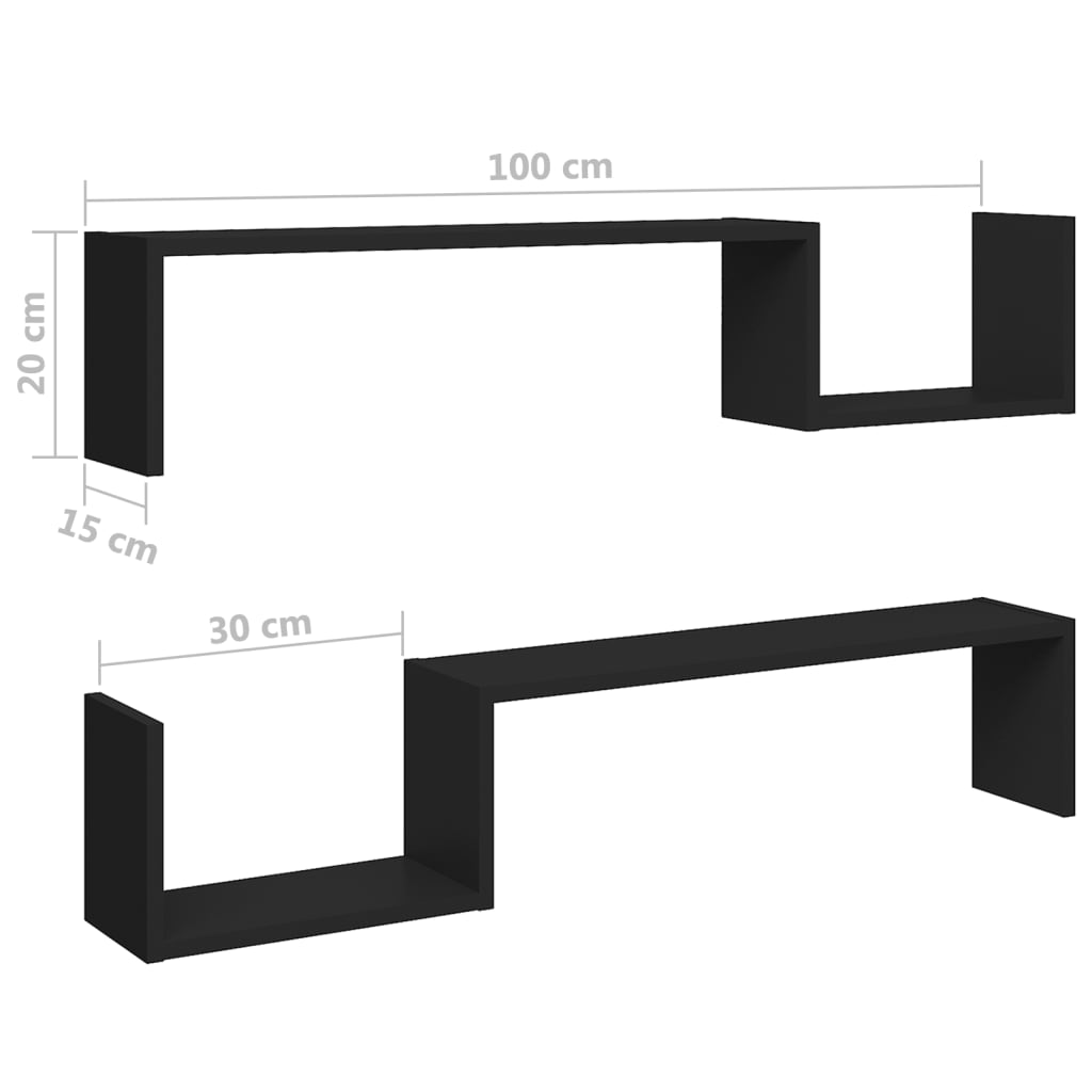 Wandschappen 2 st 100x15x20 cm bewerkt hout zwart is nu te koop bij PeponiXL, paradijselijk wonen!