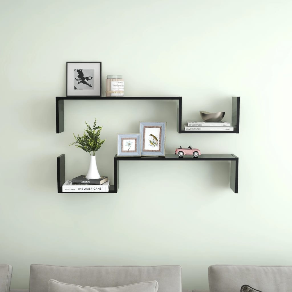 Wandschappen 2 st 100x15x20 cm bewerkt hout zwart is nu te koop bij PeponiXL, paradijselijk wonen!