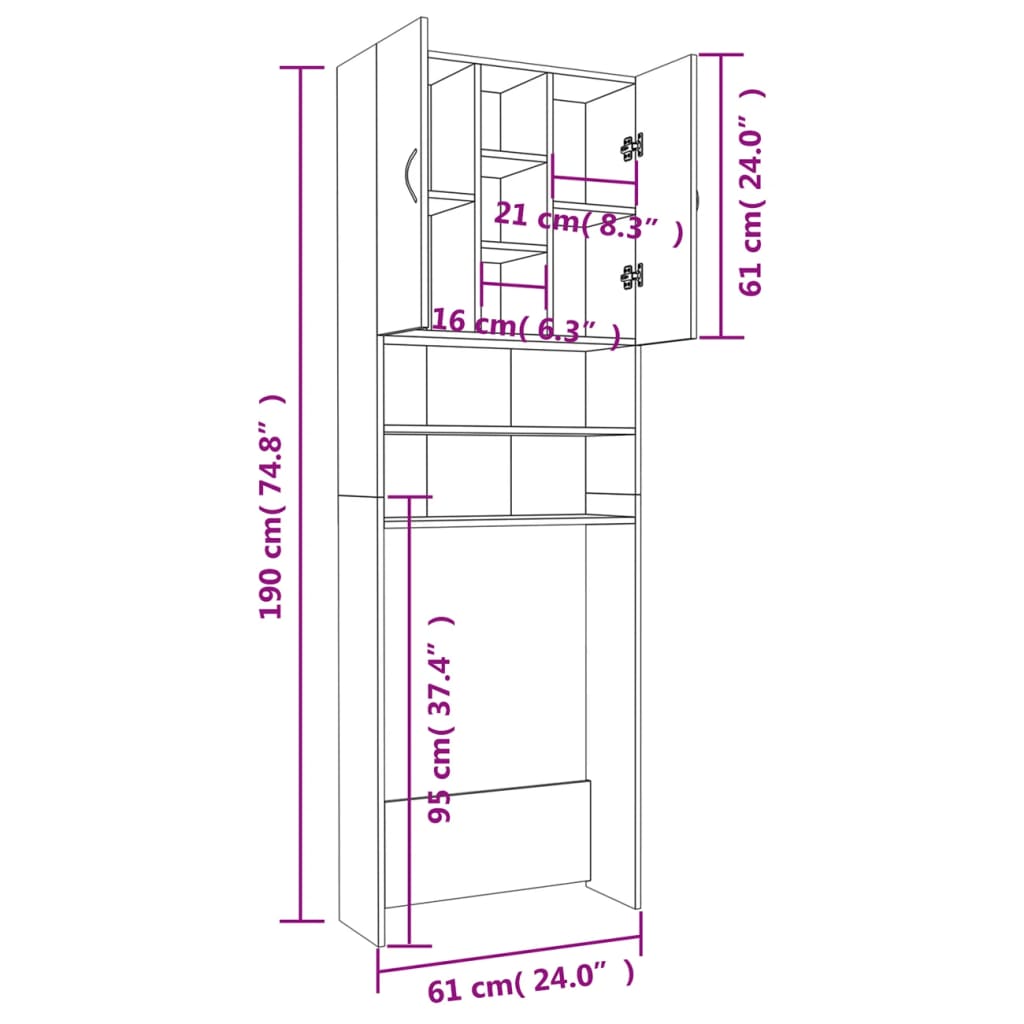 Wasmachinekast 64x25,5x190 cm betongrijs is nu te koop bij PeponiXL, paradijselijk wonen!