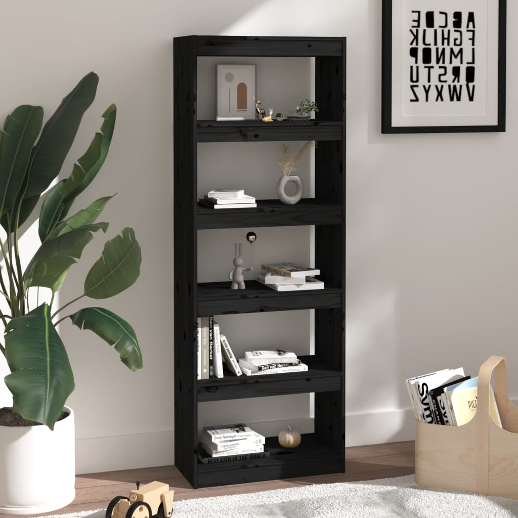 Boekenkast/kamerscherm 60x30x167,5 cm massief grenenhout zwart is nu te koop bij PeponiXL, paradijselijk wonen!
