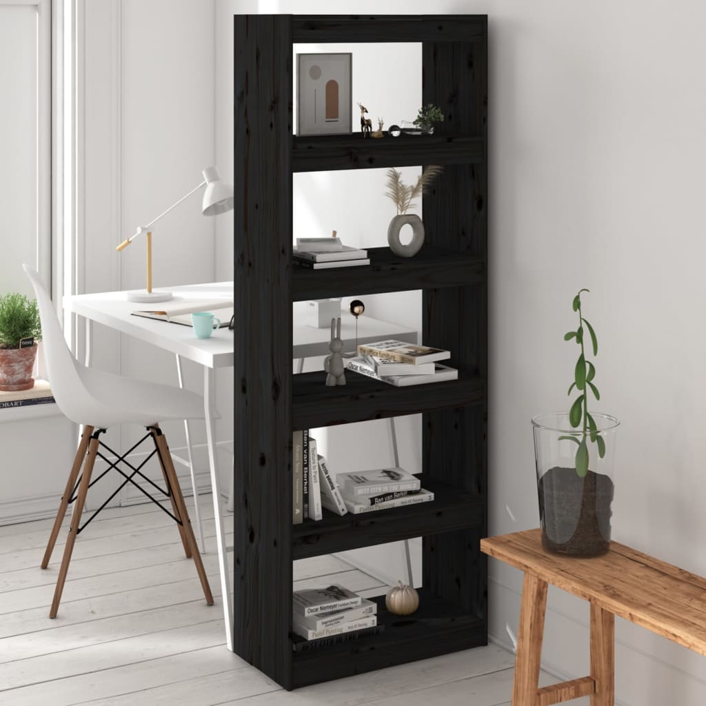 Boekenkast/kamerscherm 60x30x167,5 cm massief grenenhout zwart is nu te koop bij PeponiXL, paradijselijk wonen!