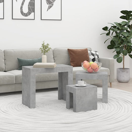 3-delige Tafeltjesset bewerkt hout betongrijs is nu te koop bij PeponiXL, paradijselijk wonen!