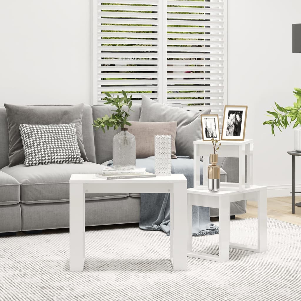 3-delige Tafeltjesset bewerkt hout hoogglans wit is nu te koop bij PeponiXL, paradijselijk wonen!