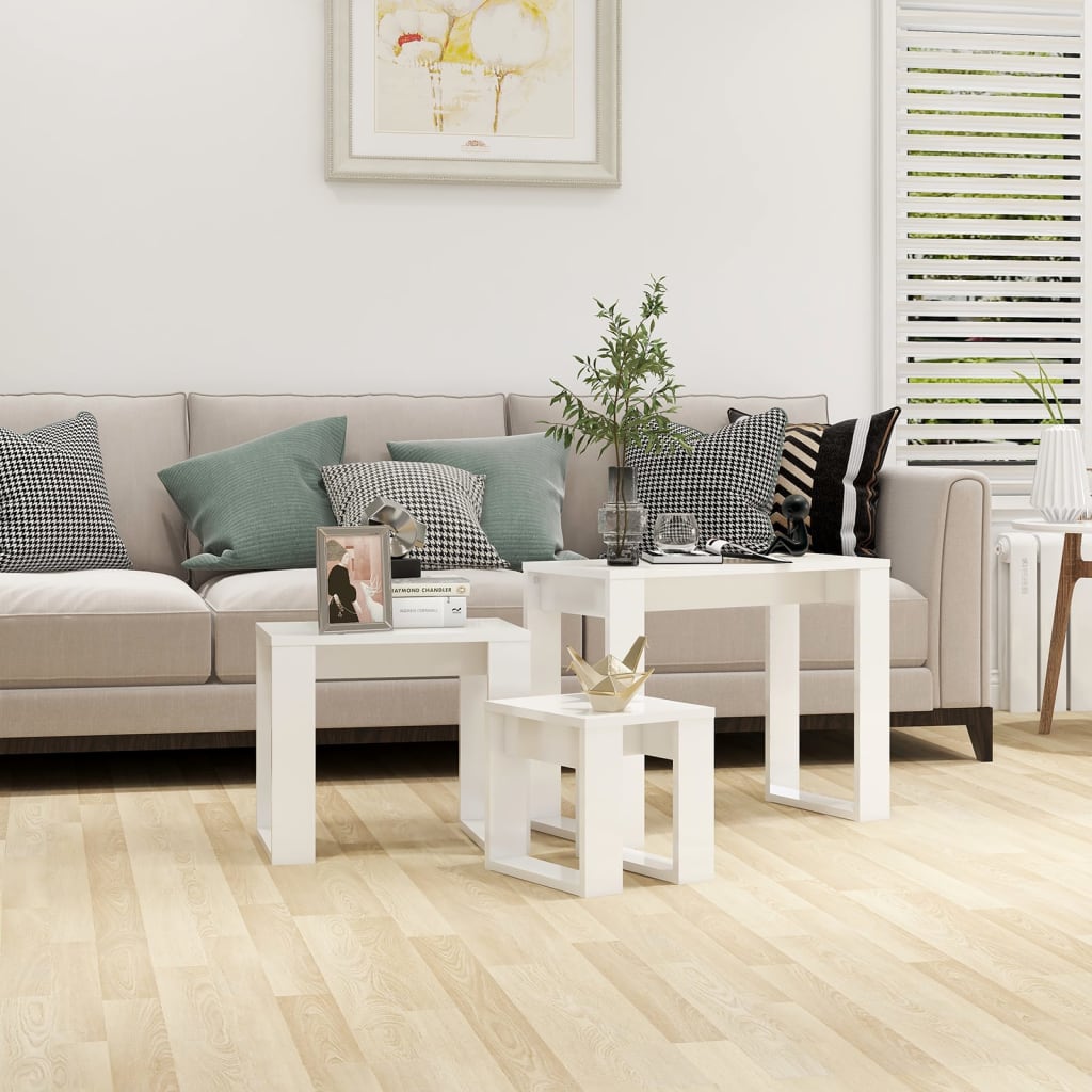 3-delige Tafeltjesset bewerkt hout hoogglans wit is nu te koop bij PeponiXL, paradijselijk wonen!