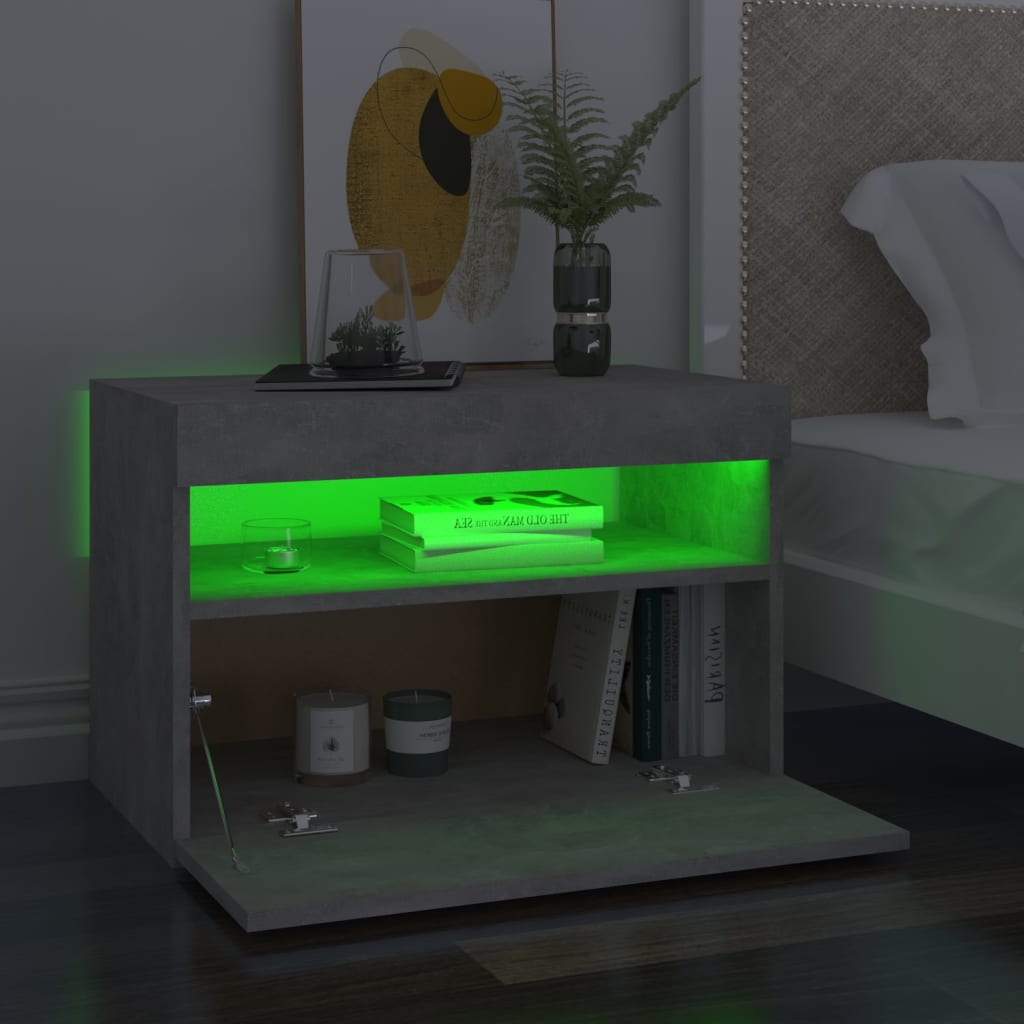 Nachtkastjes 2 st met LED-verlichting 60x35x40 cm betongrijs is nu te koop bij PeponiXL, paradijselijk wonen!