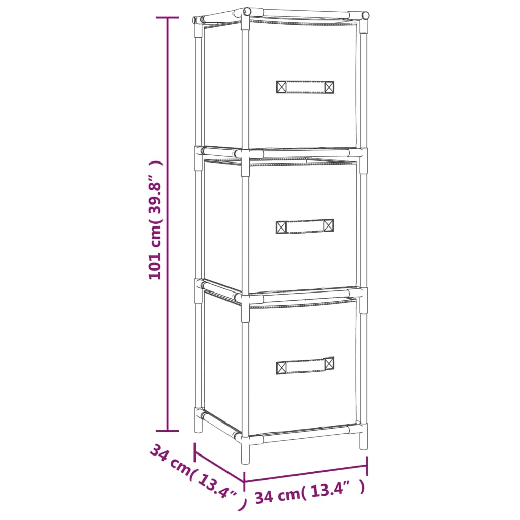 Opbergkast met 3 stoffen lades 34x34x101 cm staal grijs is nu te koop bij PeponiXL, paradijselijk wonen!