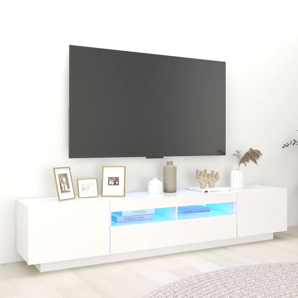 Tv-meubel met LED-verlichting 200x35x40 cm wit is nu te koop bij PeponiXL, paradijselijk wonen!