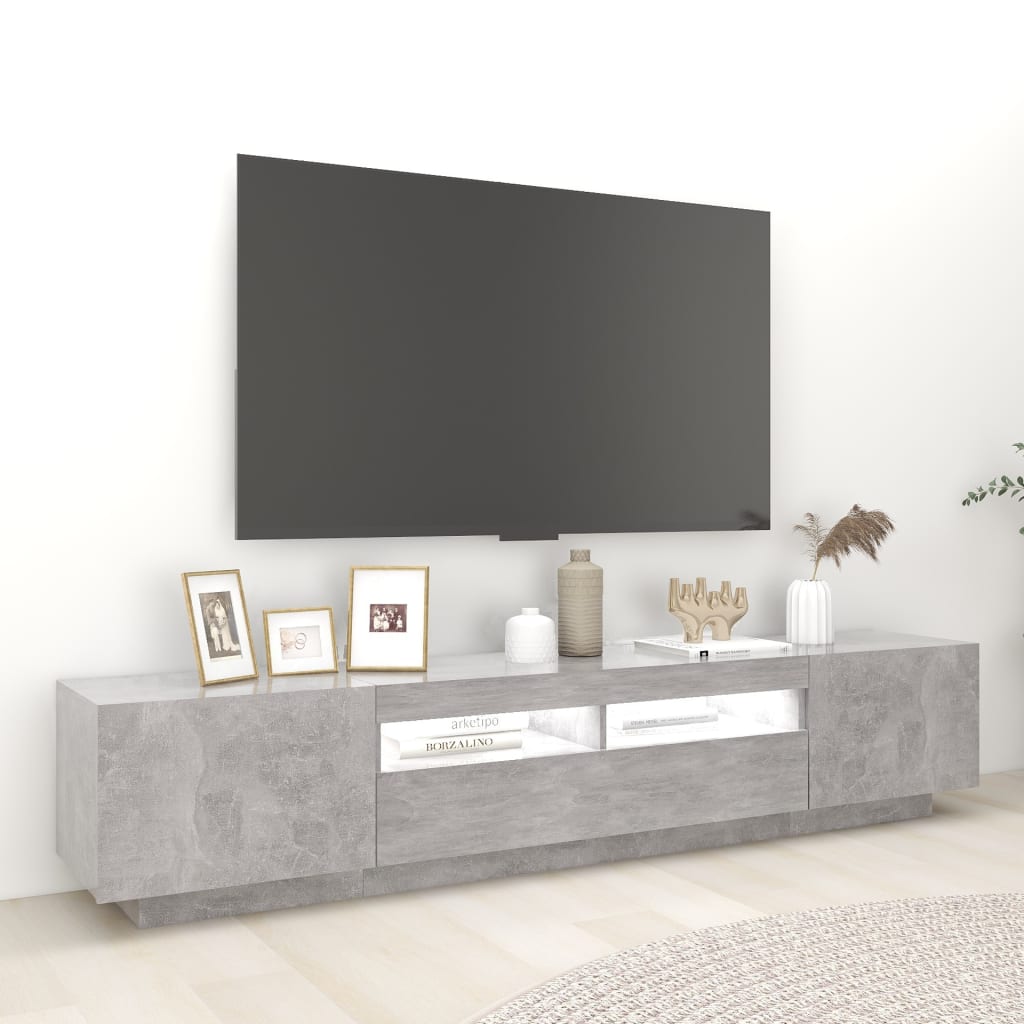 Tv-meubel met LED-verlichting 200x35x40 cm betongrijs is nu te koop bij PeponiXL, paradijselijk wonen!