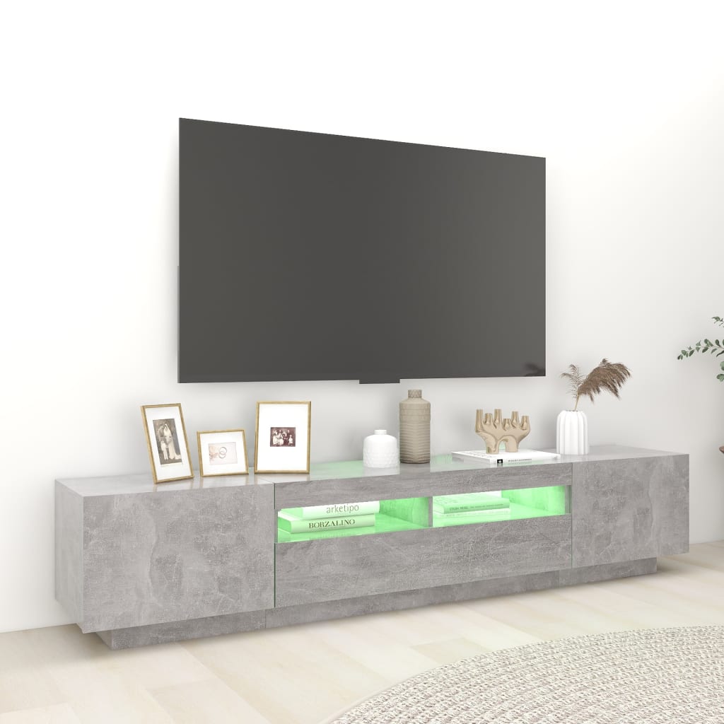 Tv-meubel met LED-verlichting 200x35x40 cm betongrijs is nu te koop bij PeponiXL, paradijselijk wonen!