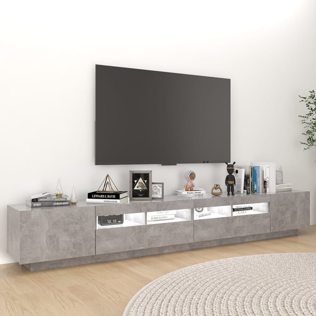 Tv-meubel met LED-verlichting 260x35x40 cm betongrijs is nu te koop bij PeponiXL, paradijselijk wonen!