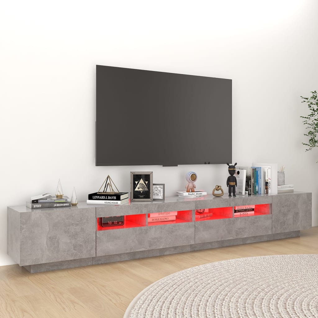 Tv-meubel met LED-verlichting 260x35x40 cm betongrijs is nu te koop bij PeponiXL, paradijselijk wonen!