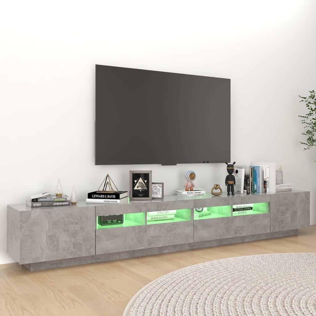 Tv-meubel met LED-verlichting 260x35x40 cm betongrijs is nu te koop bij PeponiXL, paradijselijk wonen!
