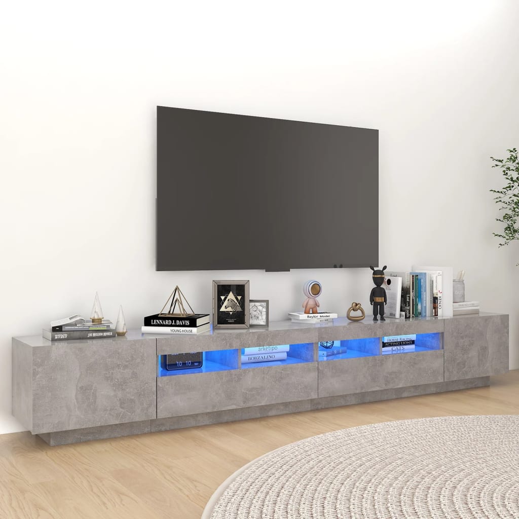Tv-meubel met LED-verlichting 260x35x40 cm betongrijs is nu te koop bij PeponiXL, paradijselijk wonen!