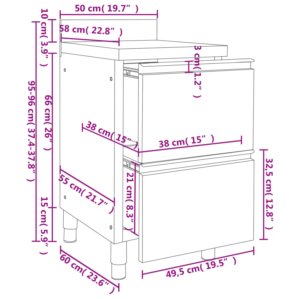 Commerciële keukenkast met 2 lades 50x60x96 cm is nu te koop bij PeponiXL, paradijselijk wonen!