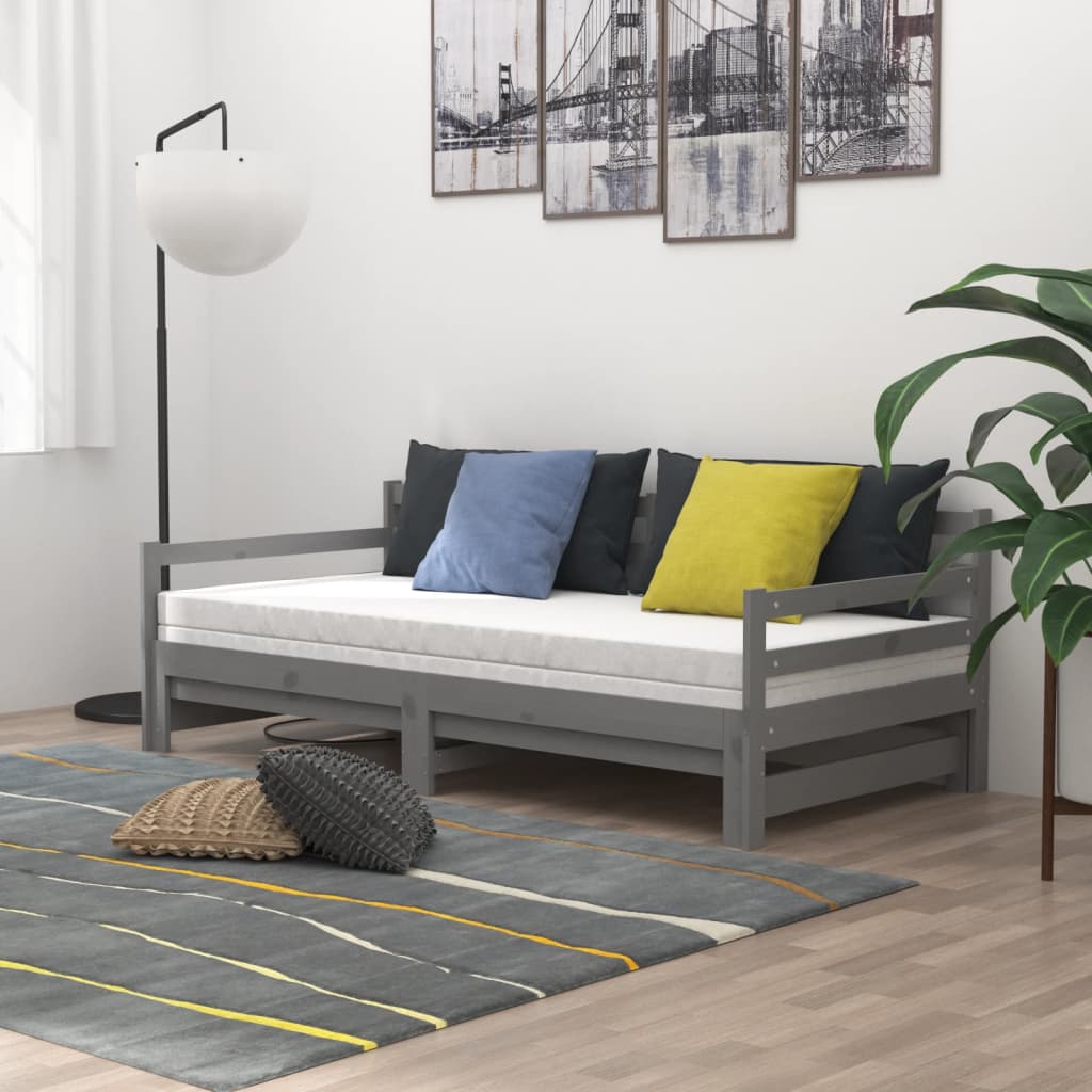 Slaapbank uitschuifbaar massief grenenhout grijs 2x(90x200) cm is nu te koop bij PeponiXL, paradijselijk wonen!