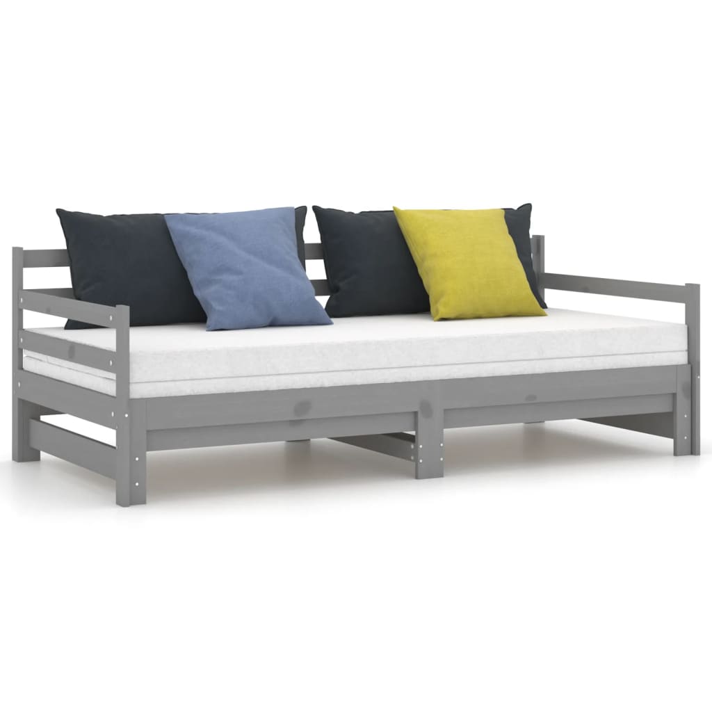 Slaapbank uitschuifbaar massief grenenhout grijs 2x(90x200) cm is nu te koop bij PeponiXL, paradijselijk wonen!