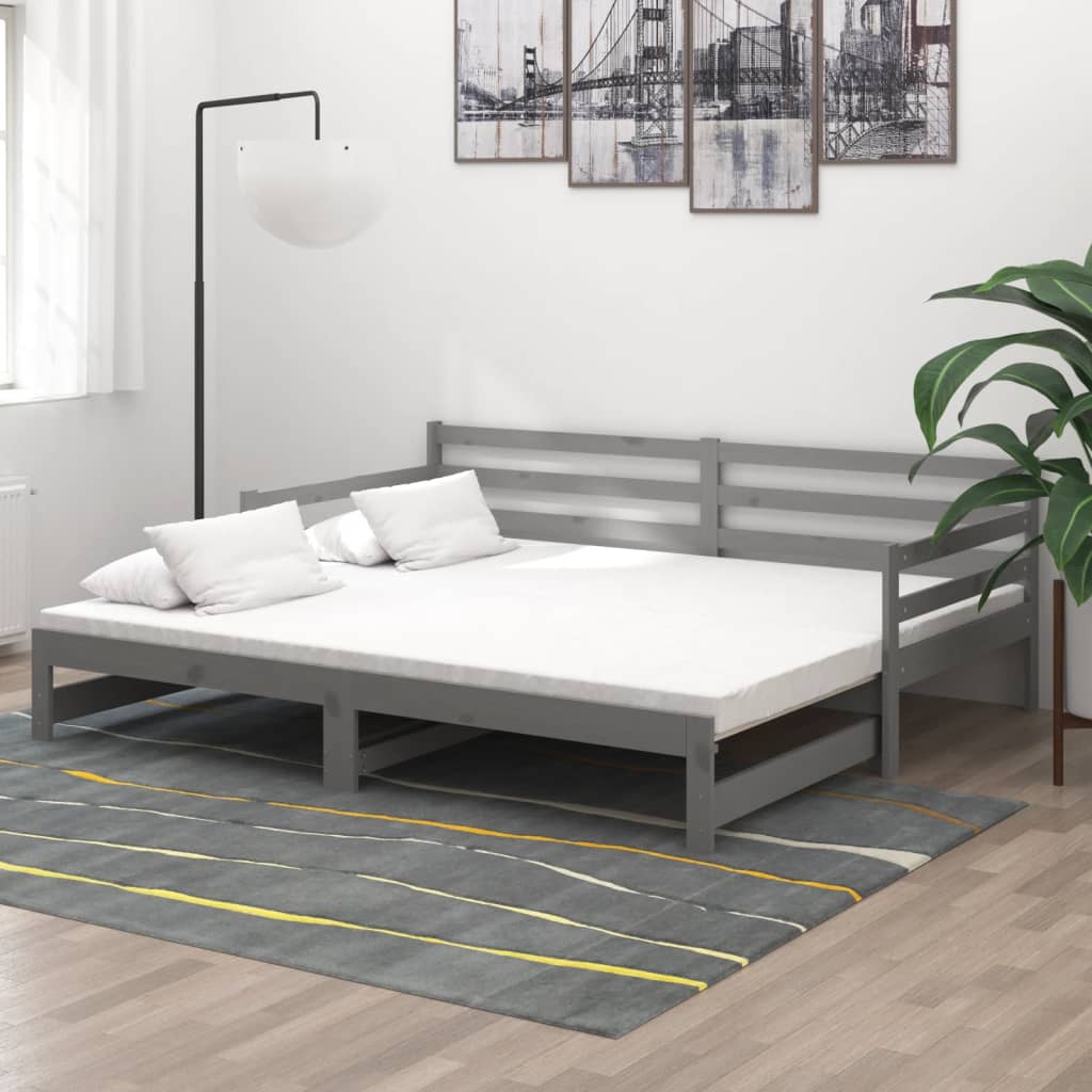 Slaapbank uitschuifbaar massief grenenhout grijs 2x(90x200) cm is nu te koop bij PeponiXL, paradijselijk wonen!