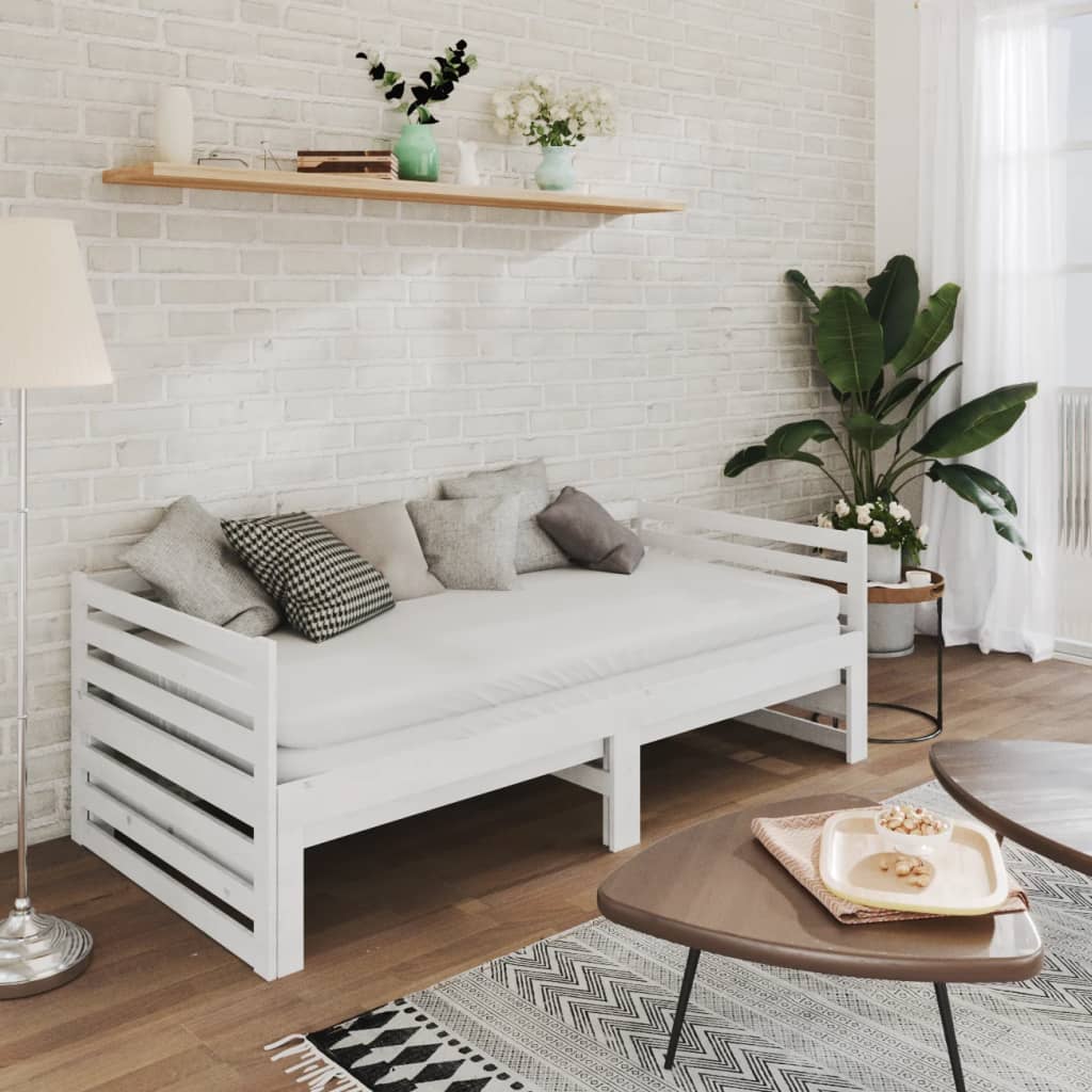 Bedbank uitschuifbaar massief grenenhout wit 2x(90x200) cm is nu te koop bij PeponiXL, paradijselijk wonen!