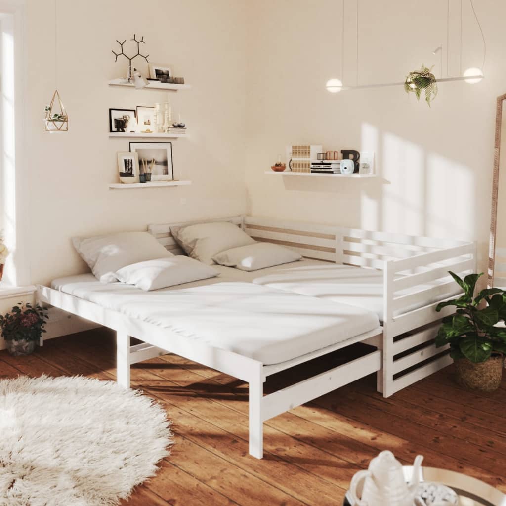 Bedbank uitschuifbaar massief grenenhout wit 2x(90x200) cm is nu te koop bij PeponiXL, paradijselijk wonen!