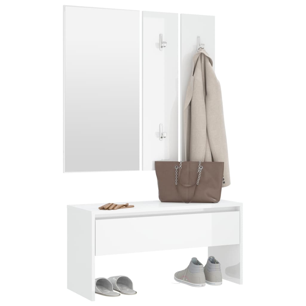 Garderobe set bewerkt hout hoogglans wit is nu te koop bij PeponiXL, paradijselijk wonen!