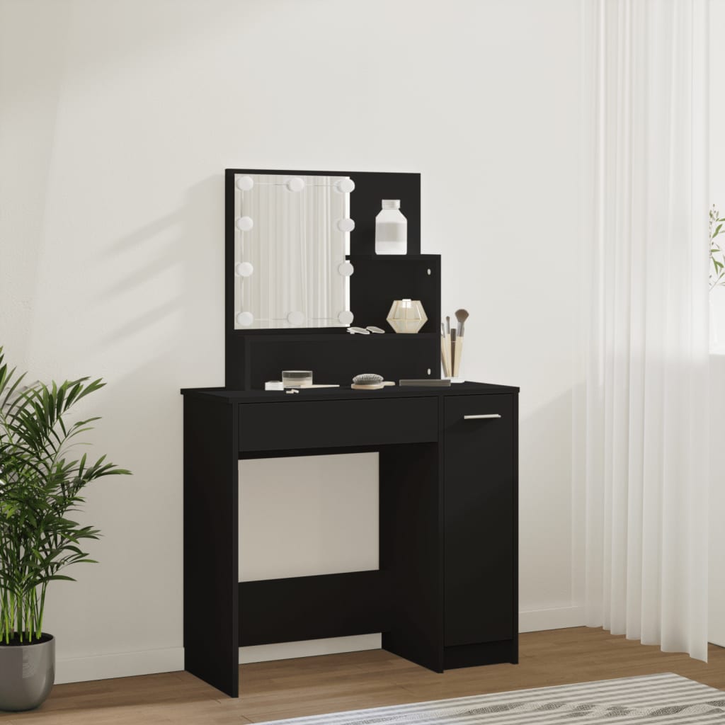 Kaptafel met LED-verlichting 86,5x35x136 cm zwart is nu te koop bij PeponiXL, paradijselijk wonen!