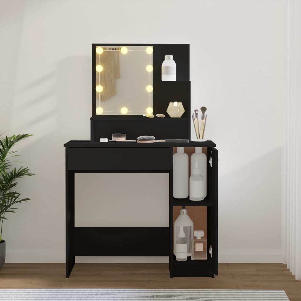 Kaptafel met LED-verlichting 86,5x35x136 cm zwart is nu te koop bij PeponiXL, paradijselijk wonen!