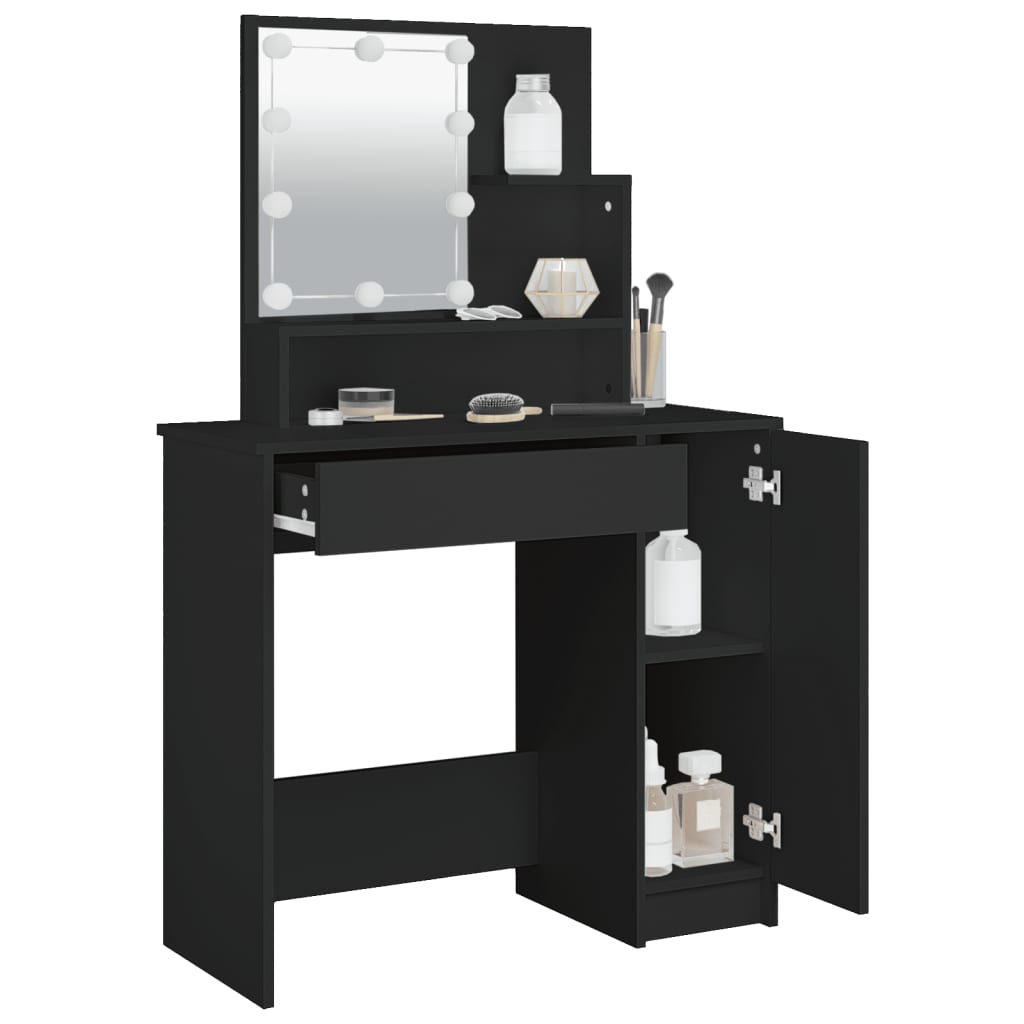 Kaptafel met LED-verlichting 86,5x35x136 cm zwart is nu te koop bij PeponiXL, paradijselijk wonen!