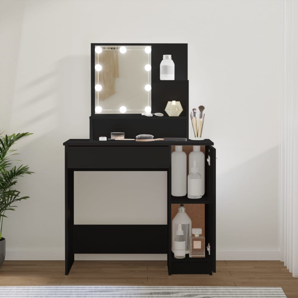 Kaptafel met LED-verlichting 86,5x35x136 cm zwart is nu te koop bij PeponiXL, paradijselijk wonen!