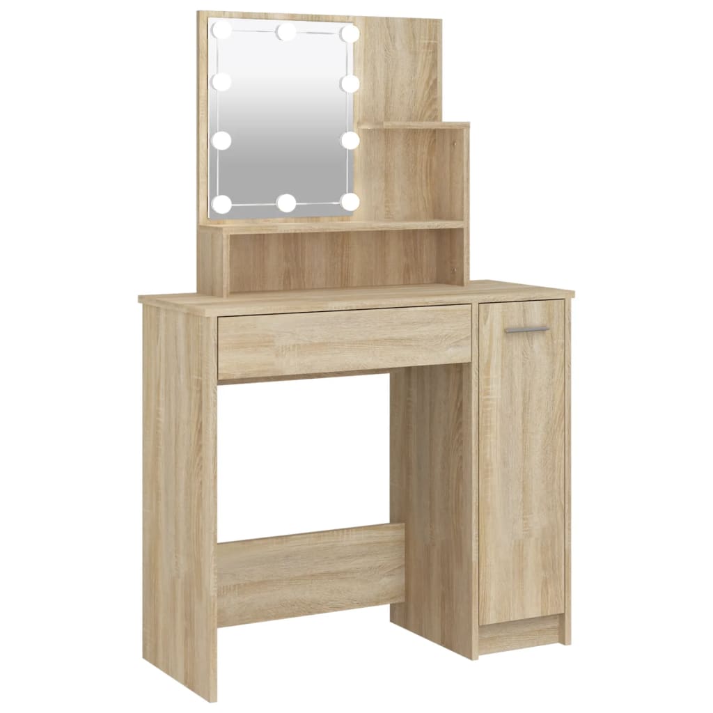 Kaptafel met LED-verlichting 86,5x35x136 cm sonoma eikenkleurig is nu te koop bij PeponiXL, paradijselijk wonen!