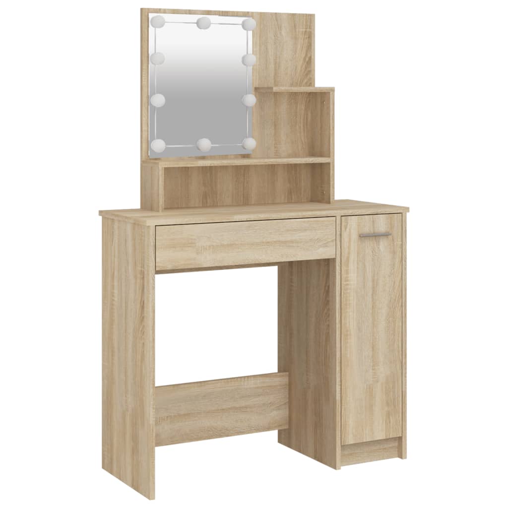 Kaptafel met LED-verlichting 86,5x35x136 cm sonoma eikenkleurig is nu te koop bij PeponiXL, paradijselijk wonen!