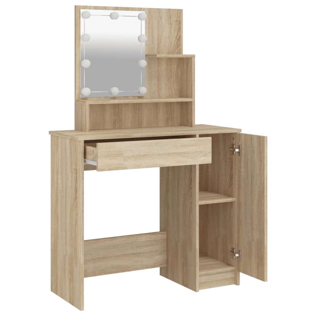 Kaptafel met LED-verlichting 86,5x35x136 cm sonoma eikenkleurig is nu te koop bij PeponiXL, paradijselijk wonen!