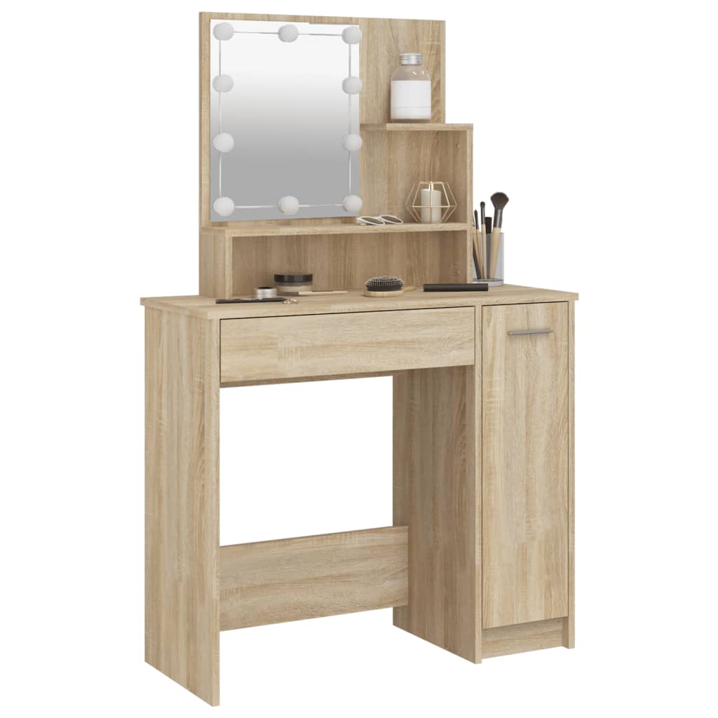 Kaptafel met LED-verlichting 86,5x35x136 cm sonoma eikenkleurig is nu te koop bij PeponiXL, paradijselijk wonen!