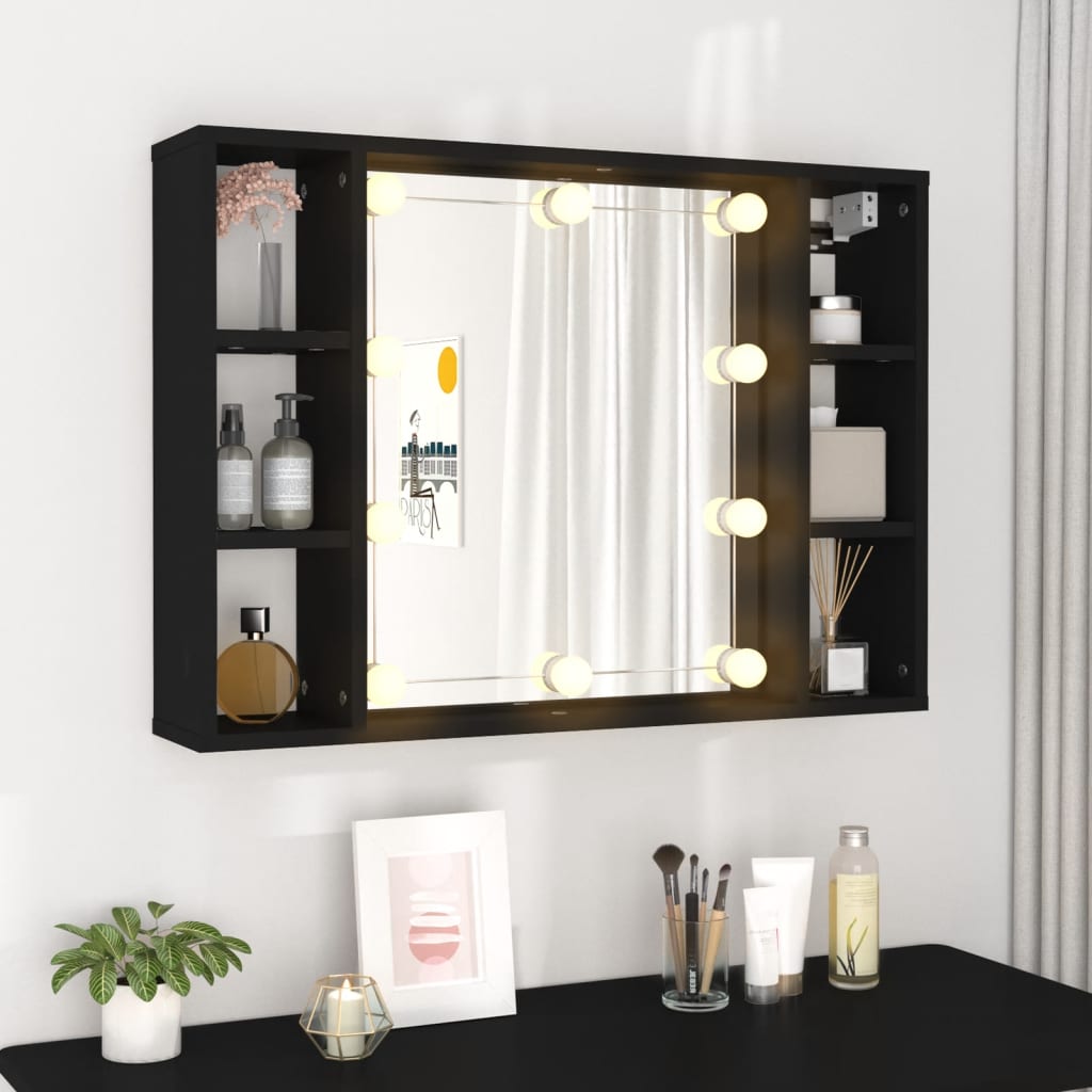 Spiegelkast met LED-verlichting 76x15x55 cm zwart is nu te koop bij PeponiXL, paradijselijk wonen!