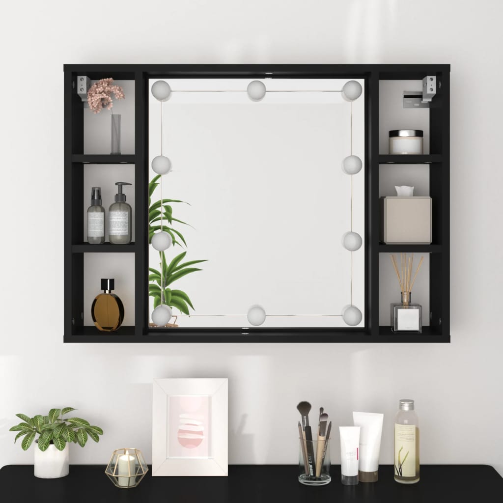Spiegelkast met LED-verlichting 76x15x55 cm zwart is nu te koop bij PeponiXL, paradijselijk wonen!