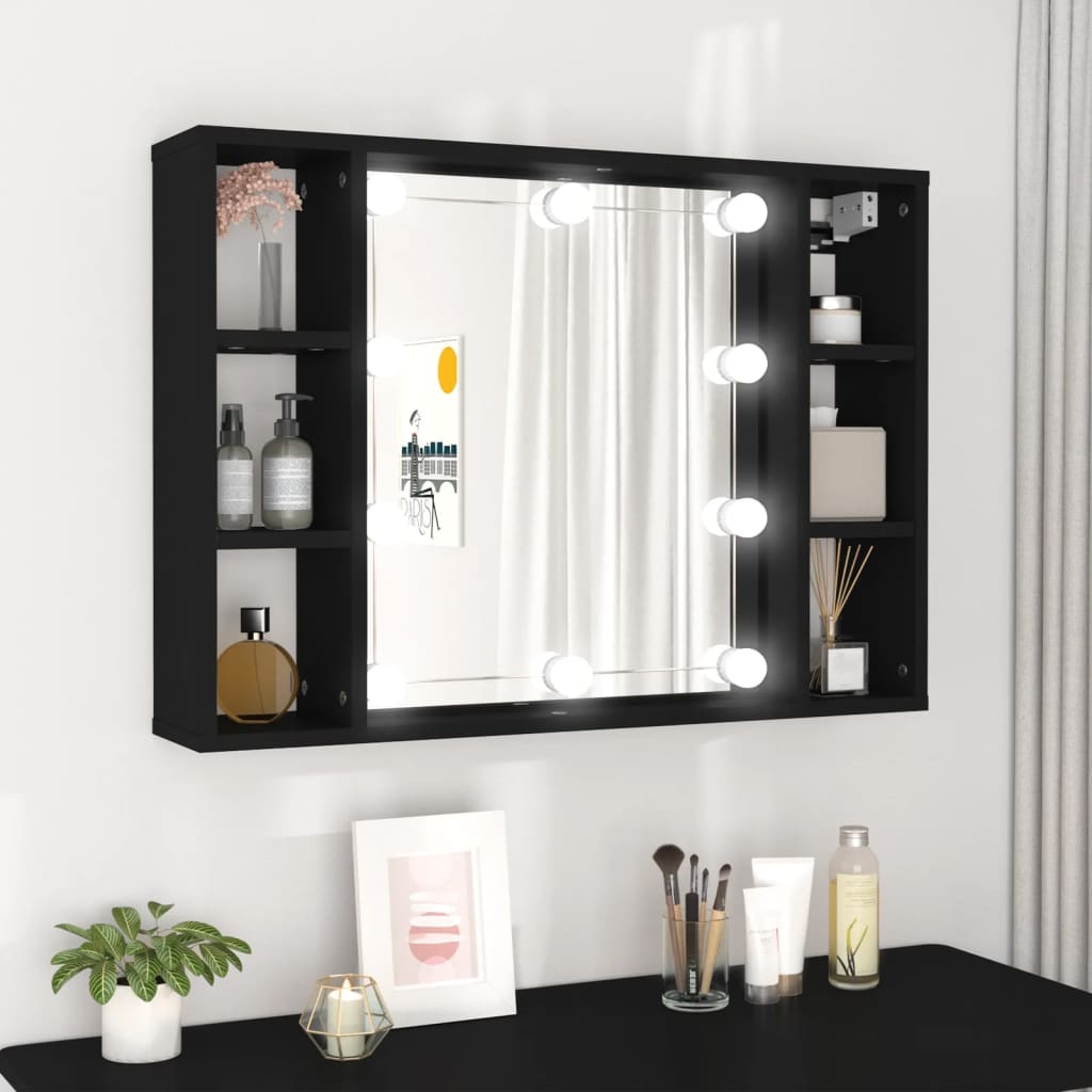 Spiegelkast met LED-verlichting 76x15x55 cm zwart is nu te koop bij PeponiXL, paradijselijk wonen!