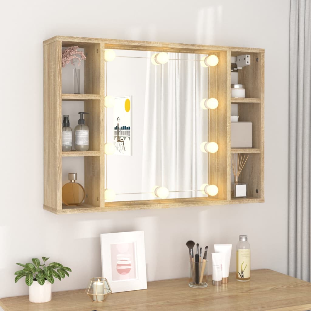 Spiegelkast met LED-verlichting 76x15x55 cm sonoma eikenkleur is nu te koop bij PeponiXL, paradijselijk wonen!