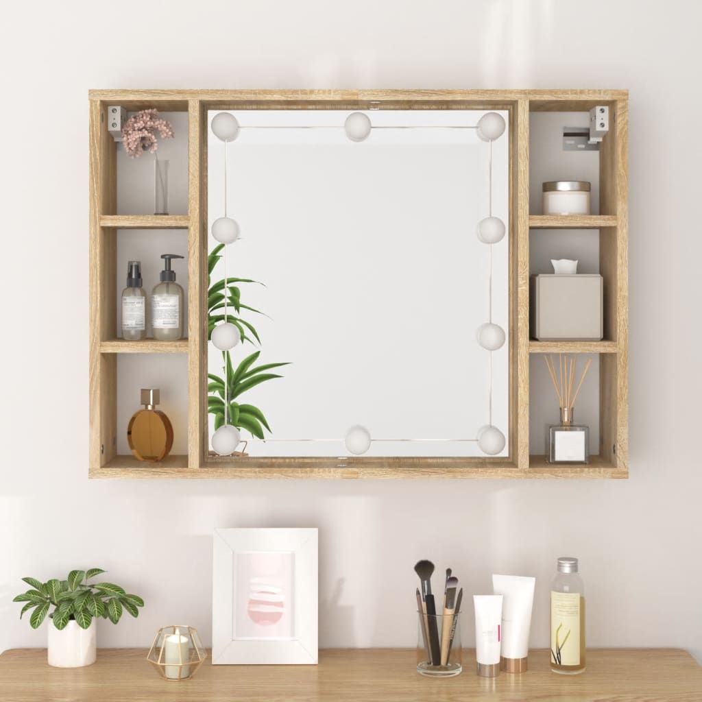 Spiegelkast met LED-verlichting 76x15x55 cm sonoma eikenkleur is nu te koop bij PeponiXL, paradijselijk wonen!